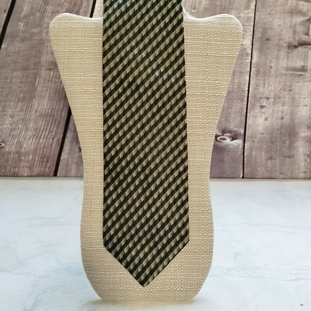 Pavone Black Taupe Men's Silk Tie Necktie Stripe Checks Made in Italy Formal